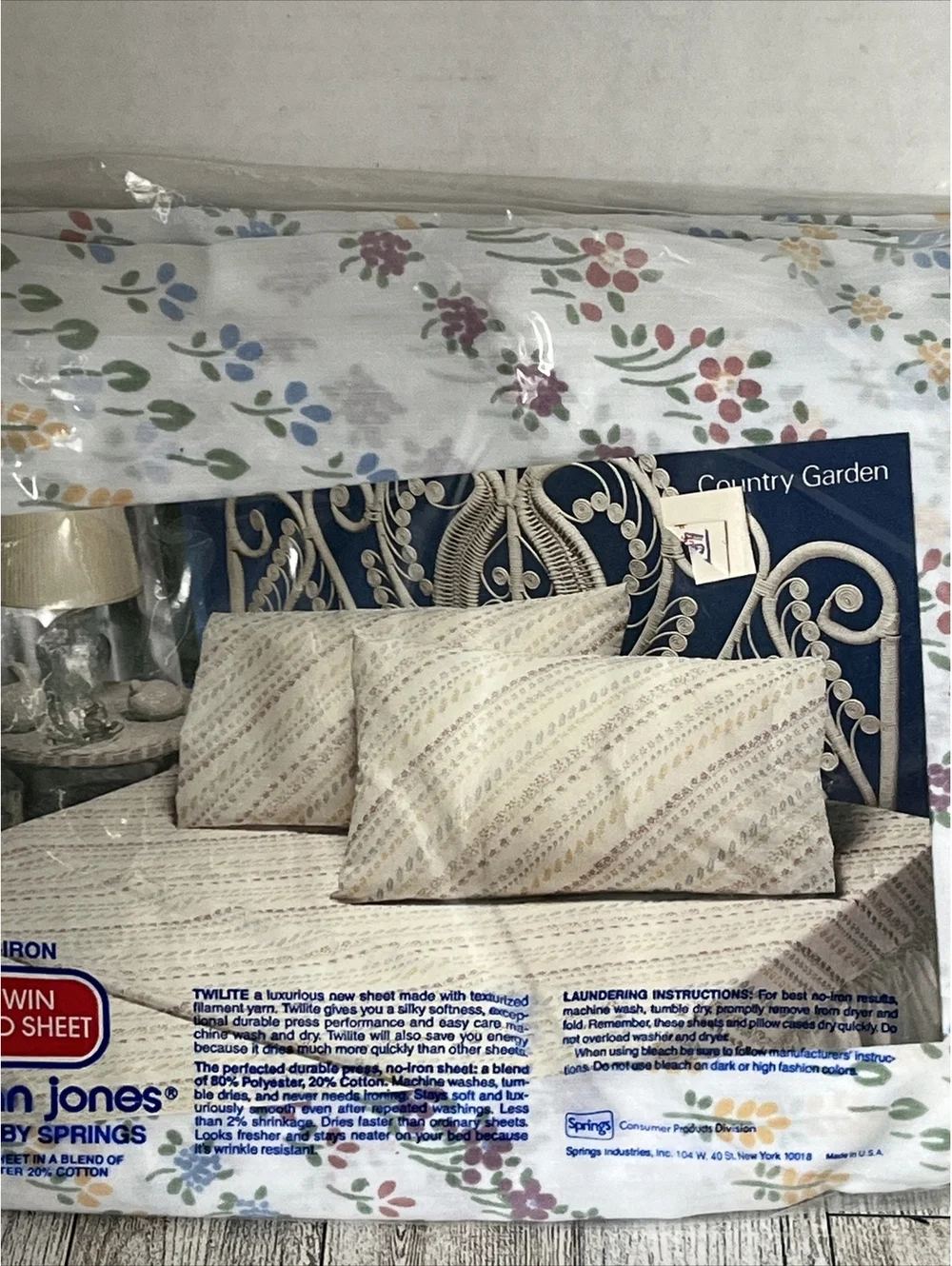 Vtg NEW Morgan Jones N0-IRON TWIN Fitted Sheet + 2 Pillow Cases USA Country Grdn